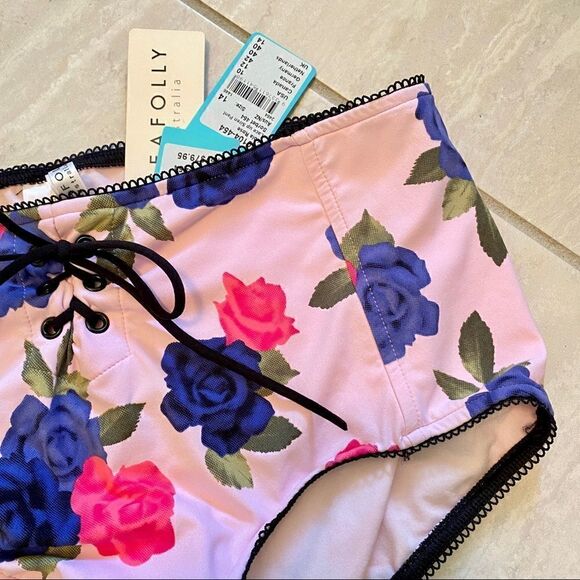 SEAFOLLY LOLA ROSE HIGH WAISTED LACE UP SIREN SWIM PANT 14 SORBET NWT - Picture 4 of 13